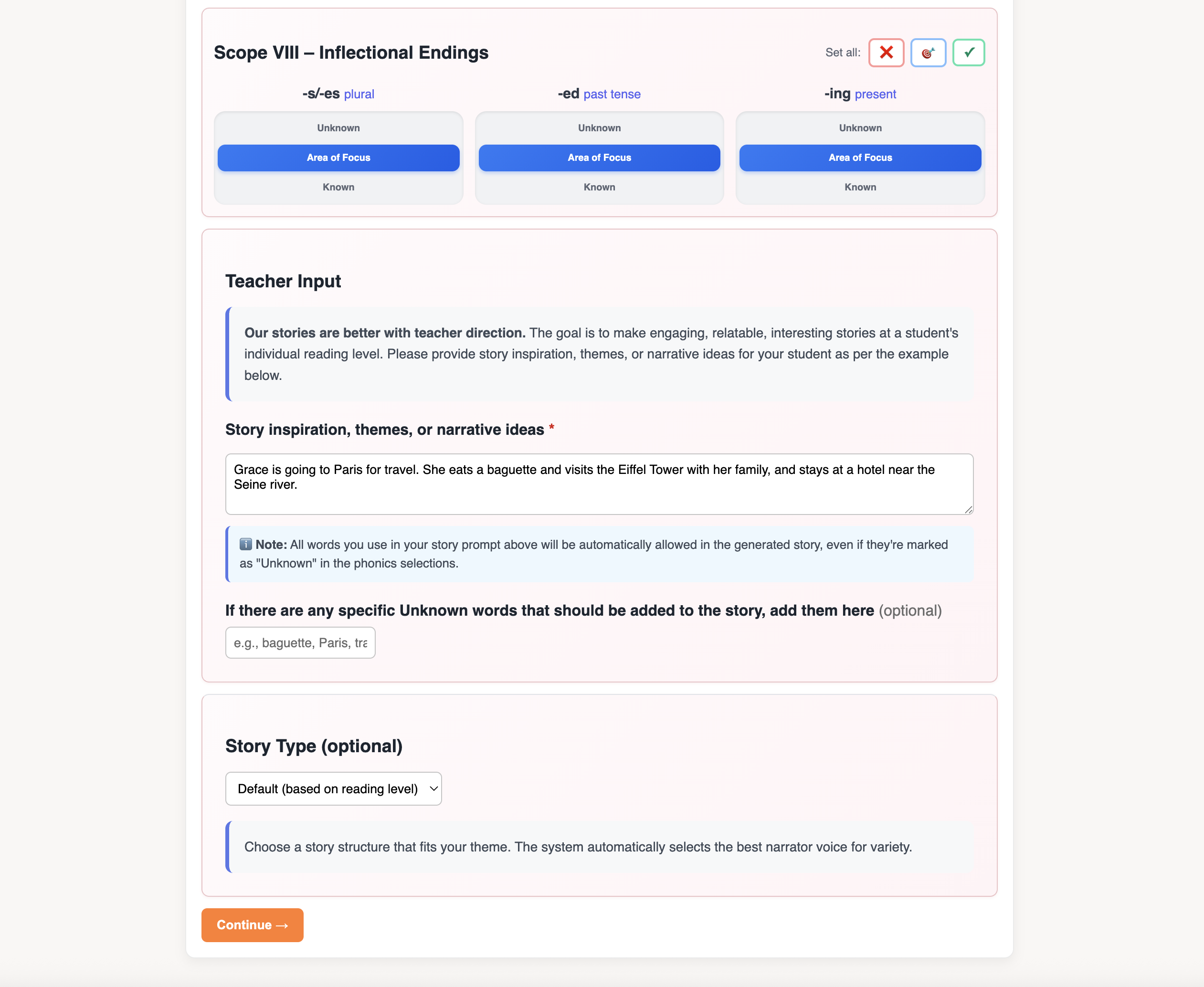 PhonoLogic Teacher Input Form